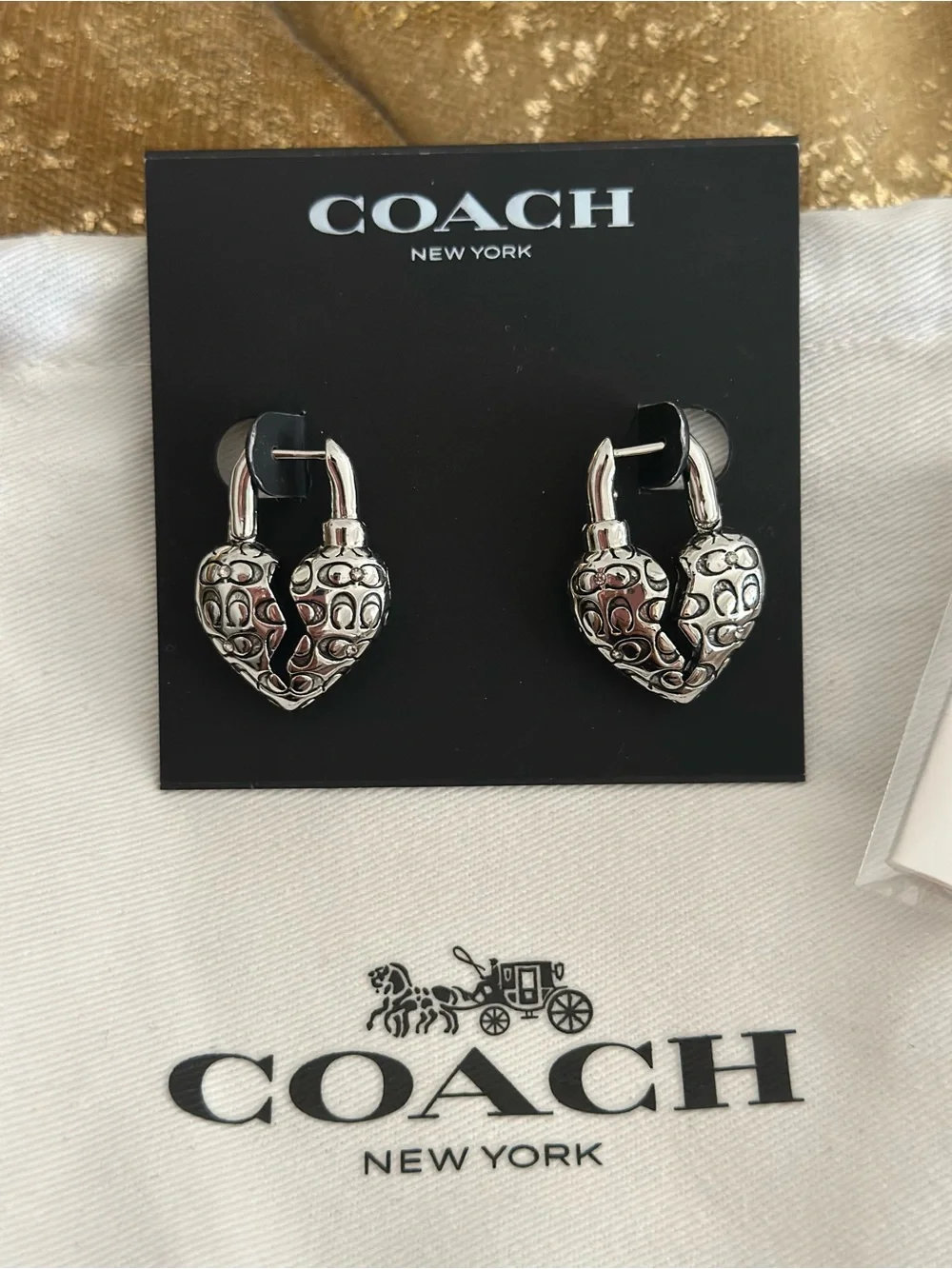 NWT! COACH Silver-Tone Broken Heart Hoop Earrings - Picture 4 of 6